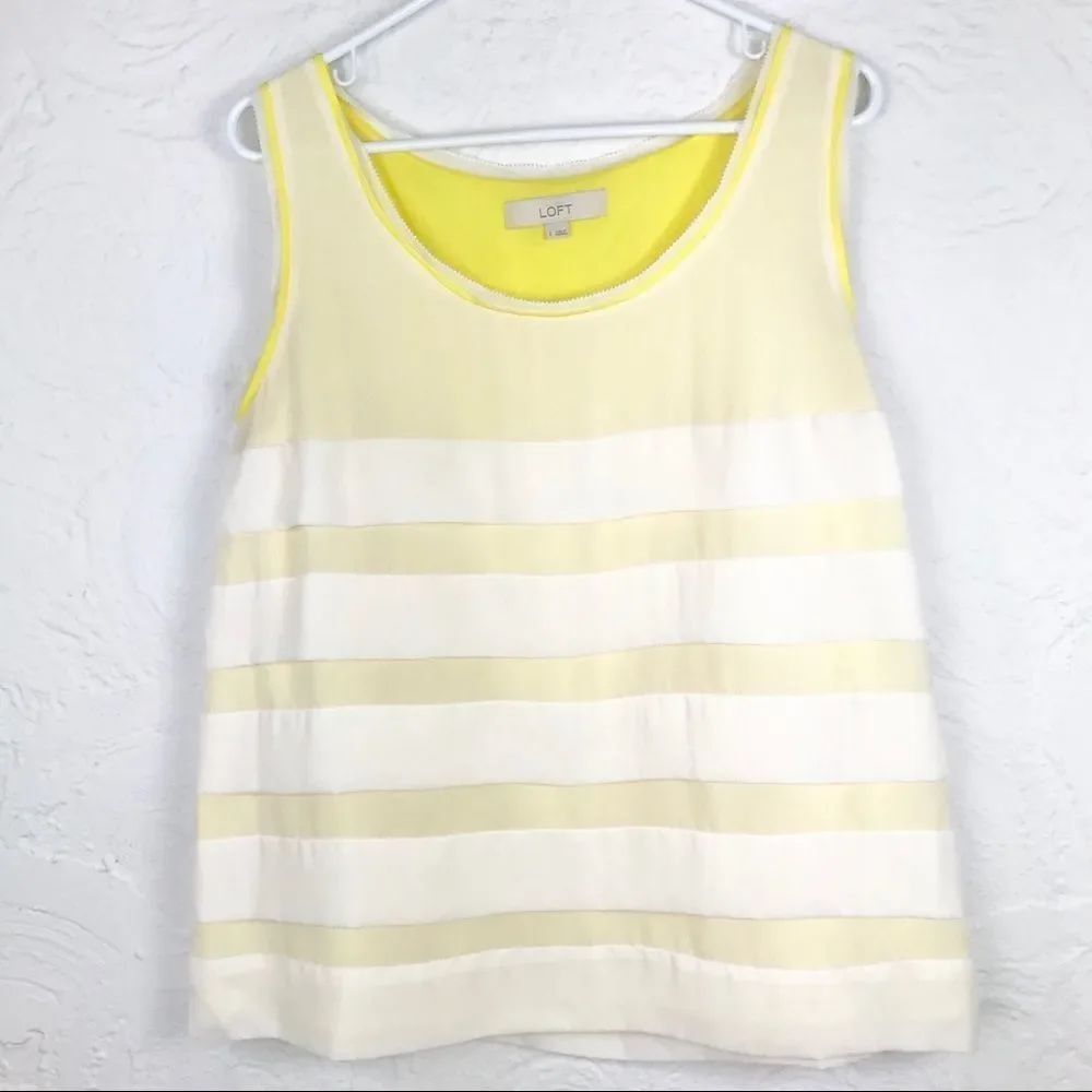 Loft Lemon Yellow /Cream Pleat sleeveless blouse